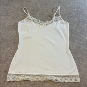 Vintage Y2K Express Lace Trim Camisole Tank Top Womens M Cream Coquette Fairy